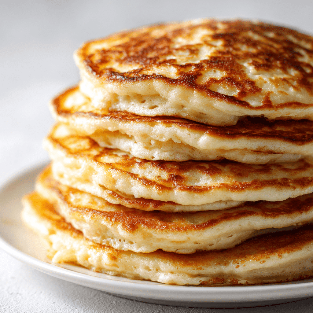 Kodiak Pancake Recipe – Easy, Protein-Packed & Customizable 4 Stack of fluffy, perfectly cooked Kodiak pancakes on a white plate.