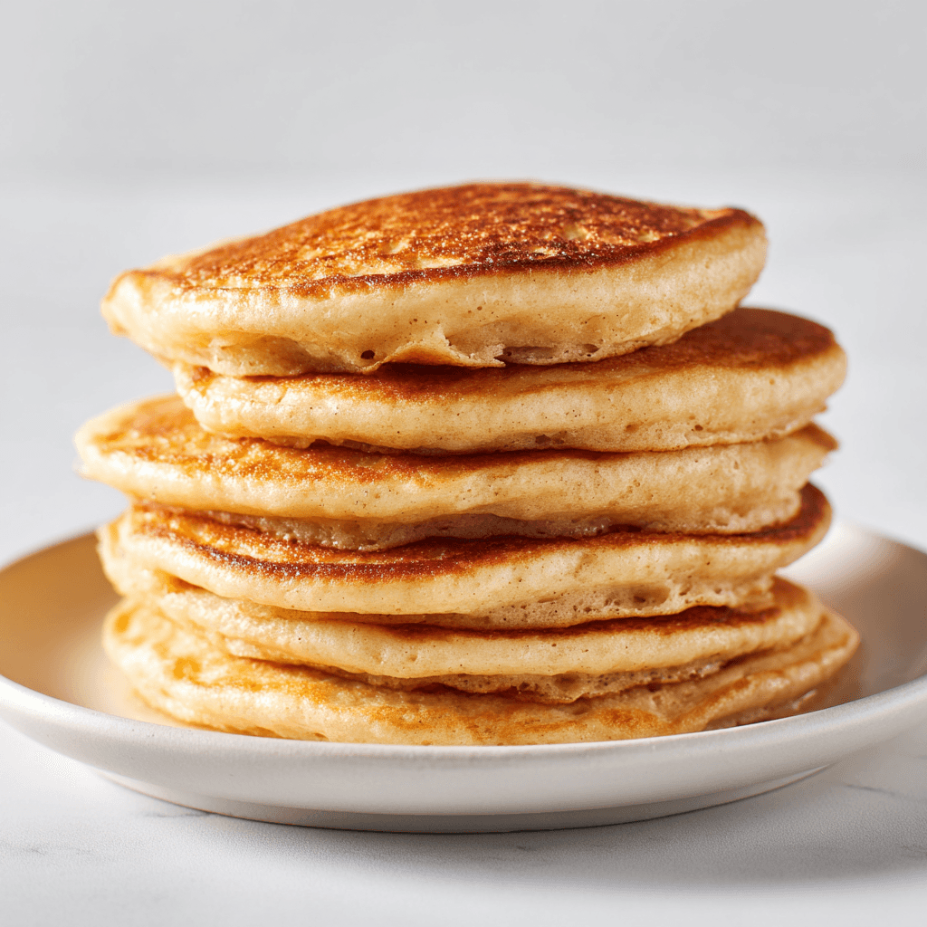 Protein Pancakes No Eggs: Easy, High-Protein, Egg-Free Stack Guide 4 Fluffy egg-free protein pancakes stacked on a white plate without toppings