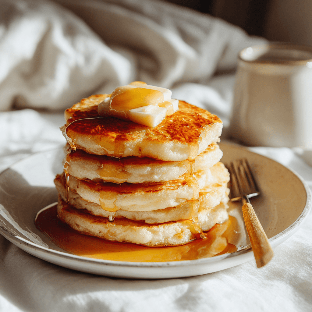 Gluten Free Pancakes Recipe – Fluffy, Easy & Homemade 3 Gluten free pancakes topped with butter and syrup in a cozy breakfast setting.