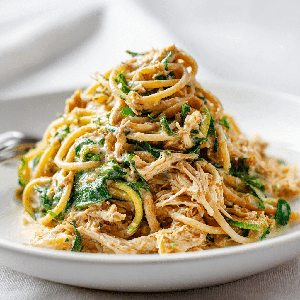 Crockpot Chicken Spaghetti Recipe – Easy, Creamy, Family Favorite 6 Lightened-up Crockpot Chicken Spaghetti with vegetables and whole wheat pasta