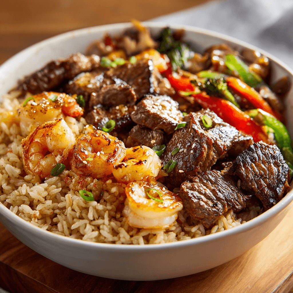 Hibachi Steak and Shrimp Recipe – Bold, Buttery & Fast 3 Hibachi steak and shrimp served at home with fried rice and vegetables
