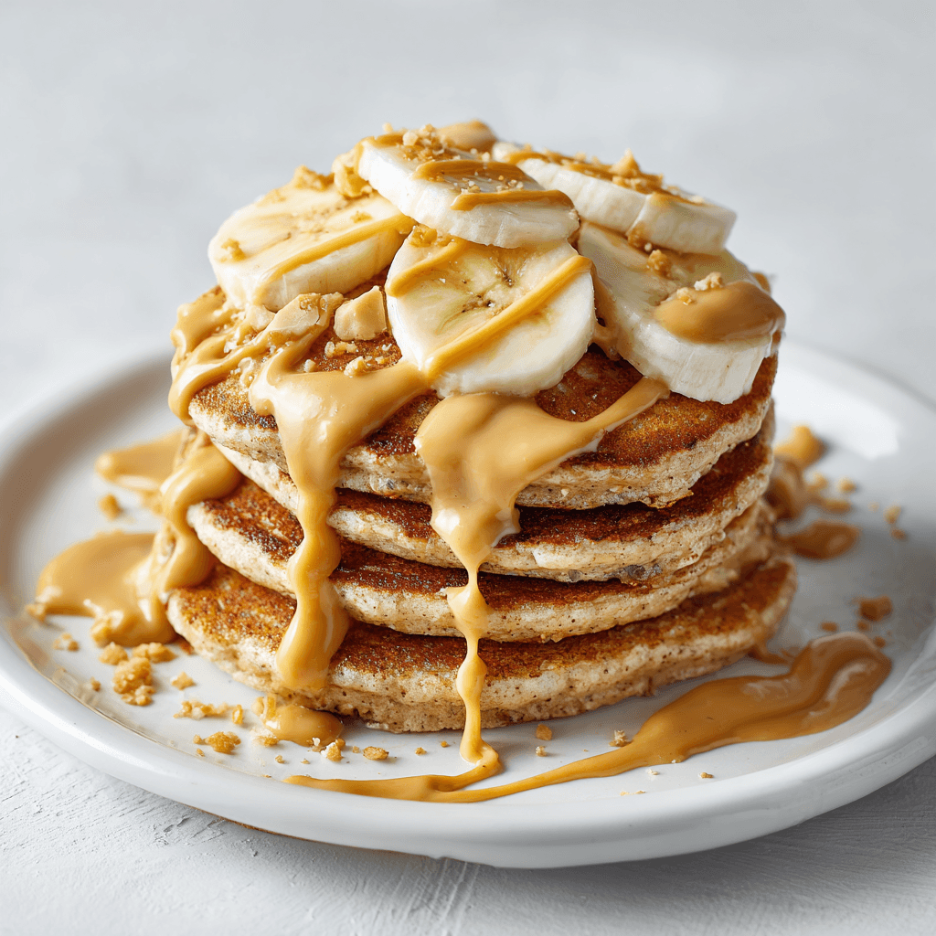 High Protein Pancake Recipe – Easy, Fluffy, Power Breakfast 3 High protein pancakes topped with banana slices and creamy peanut butter.