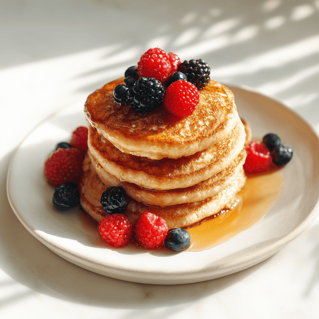 Protein Powder Pancakes Without Banana – 7 Best Hacks for Fluffy Results 1 Homemade protein powder pancakes without banana with syrup and berries