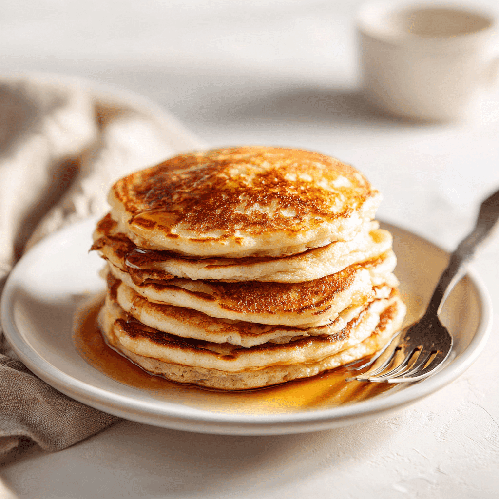 Vanilla Protein Powder Pancakes: Fluffy, Healthy & High-Protein 1 Homemade vanilla protein powder pancakes with syrup on a white plate