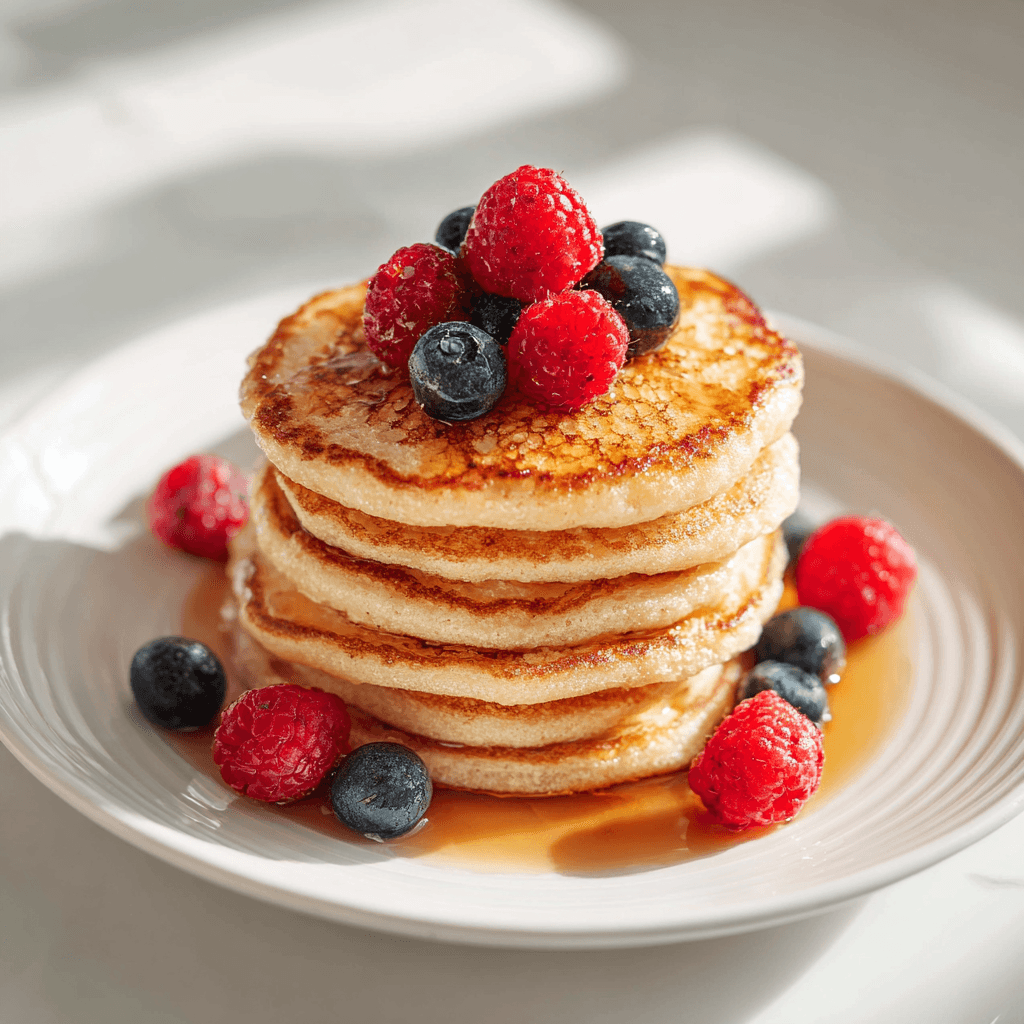 Protein Powder Pancakes Without Banana – 7 Best Hacks for Fluffy Results 3 Golden protein powder pancakes without banana stacked on a white plate
