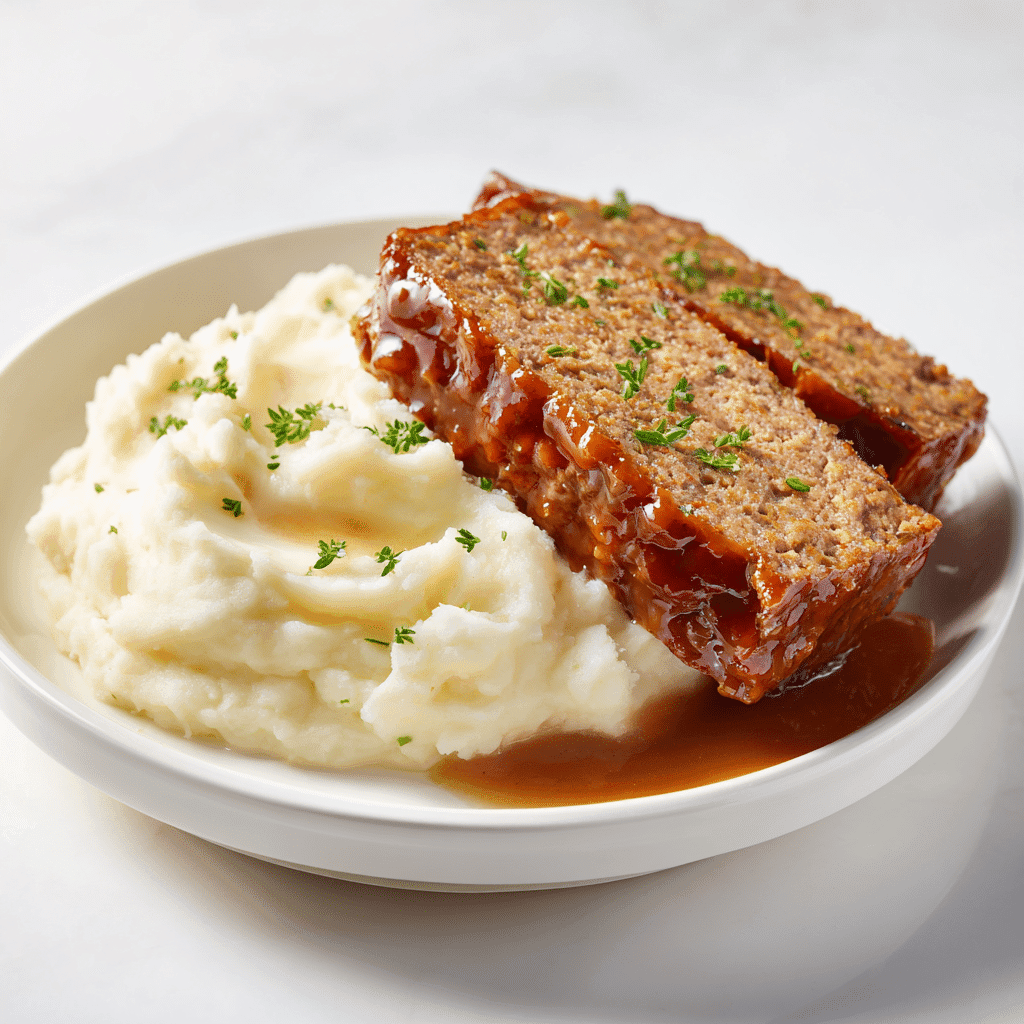 Lipton Onion Soup Meatloaf Recipe: Juicy, Classic & Easy to Make 6 Lipton onion soup meatloaf served with mashed potatoes on a white plate