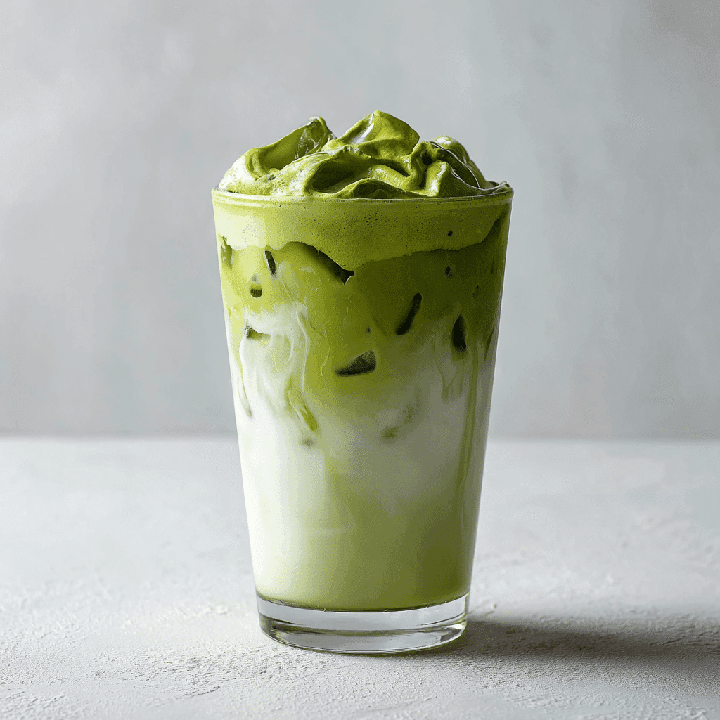 Matcha Cold Foam – Creamy, Refreshing, and Easy to Make 1 creamy matcha cold foam topping on iced matcha latte with white background