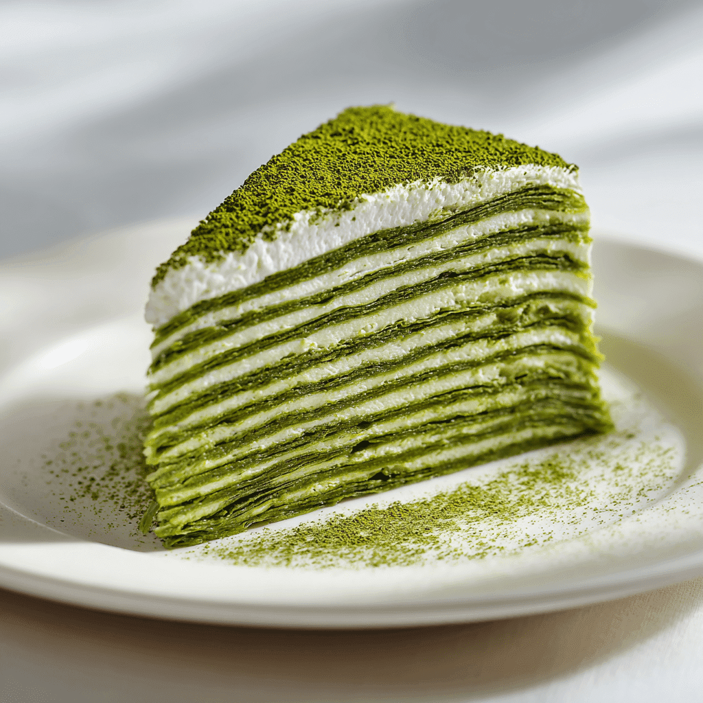 Matcha Crepe Cake Recipe – Elegant Layers with Fresh Flavor 6 slice of matcha crepe cake on plate with white background