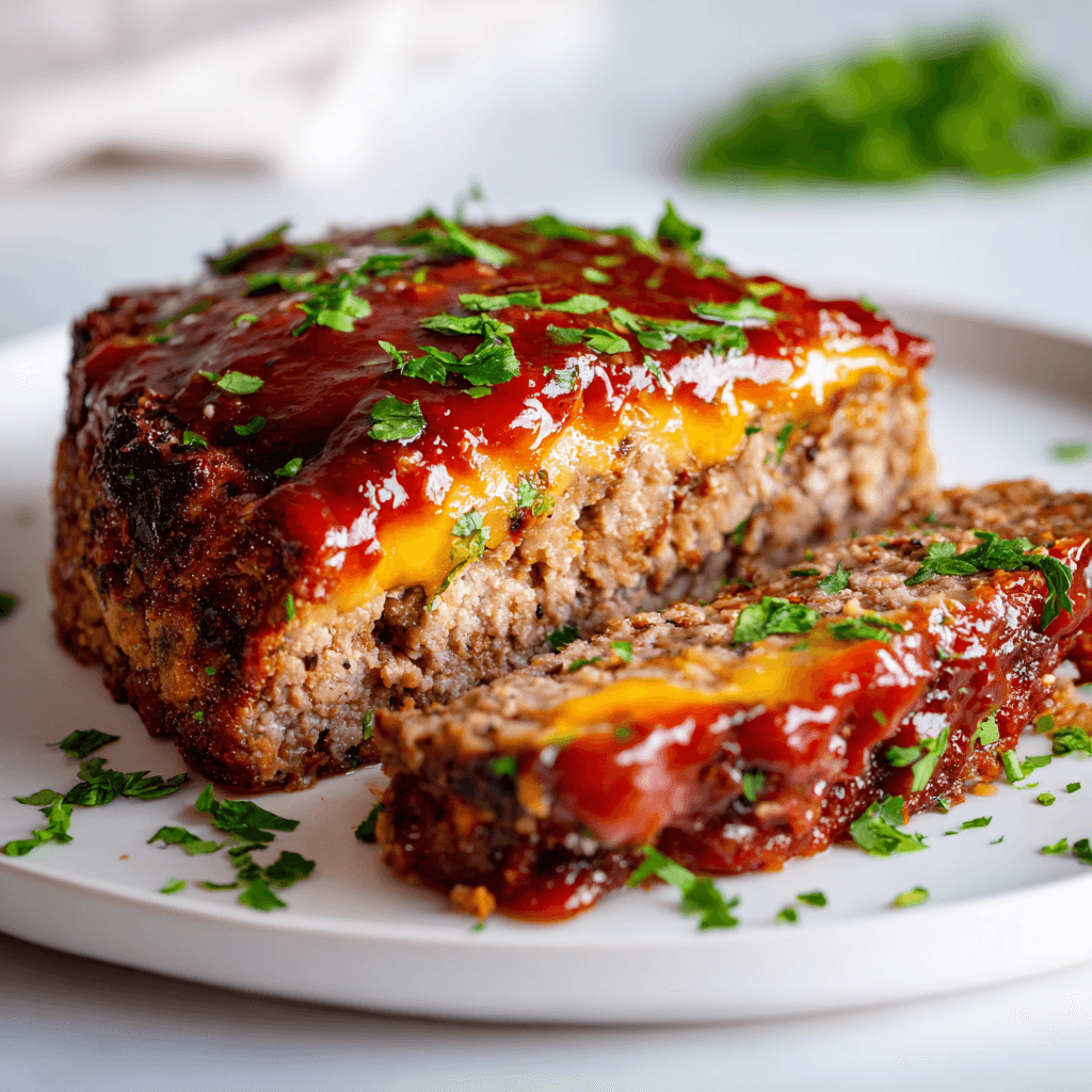Mexican Meatloaf Recipe with Bold, Comforting Flavor 1 Mexican meatloaf topped with salsa and melted cheese on a white plate