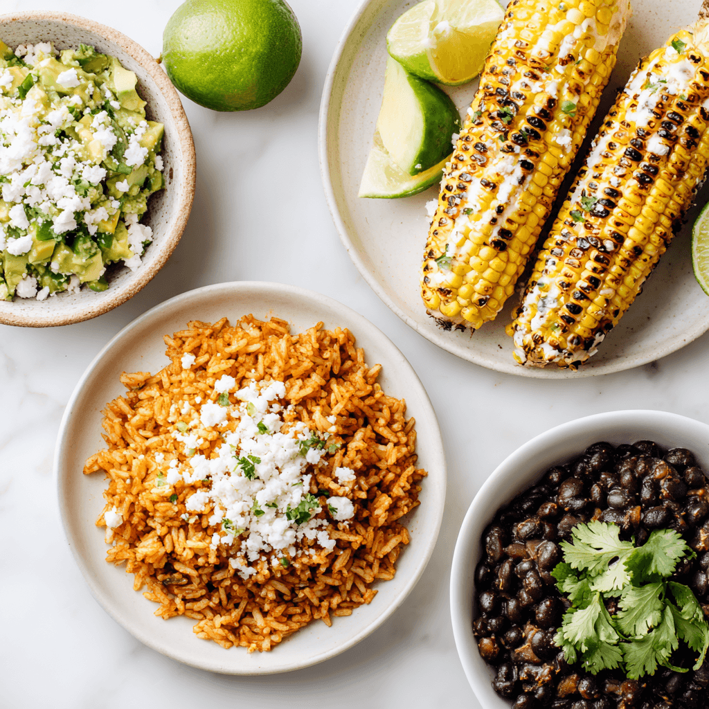 Mexican Meatloaf Recipe with Bold, Comforting Flavor 5 Traditional Mexican side dishes including rice, elote, beans, and avocado salad