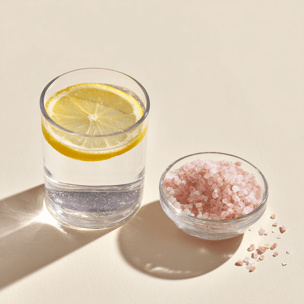 Glass of lemon water and pink salt for weight loss