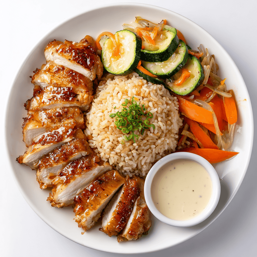 Hibachi Chicken Recipe That Beats Takeout Every Time 6 Plated hibachi chicken with fried rice, veggies, and yum yum sauce