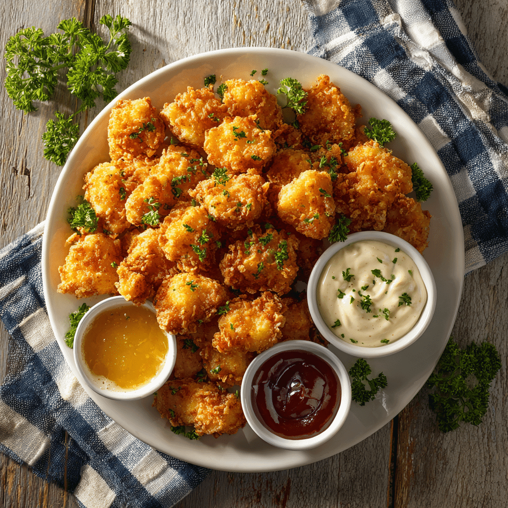 Popcorn Chicken Recipe: Crispy, Juicy Bites You’ll Crave 5 Plate of crispy popcorn chicken with dipping sauces