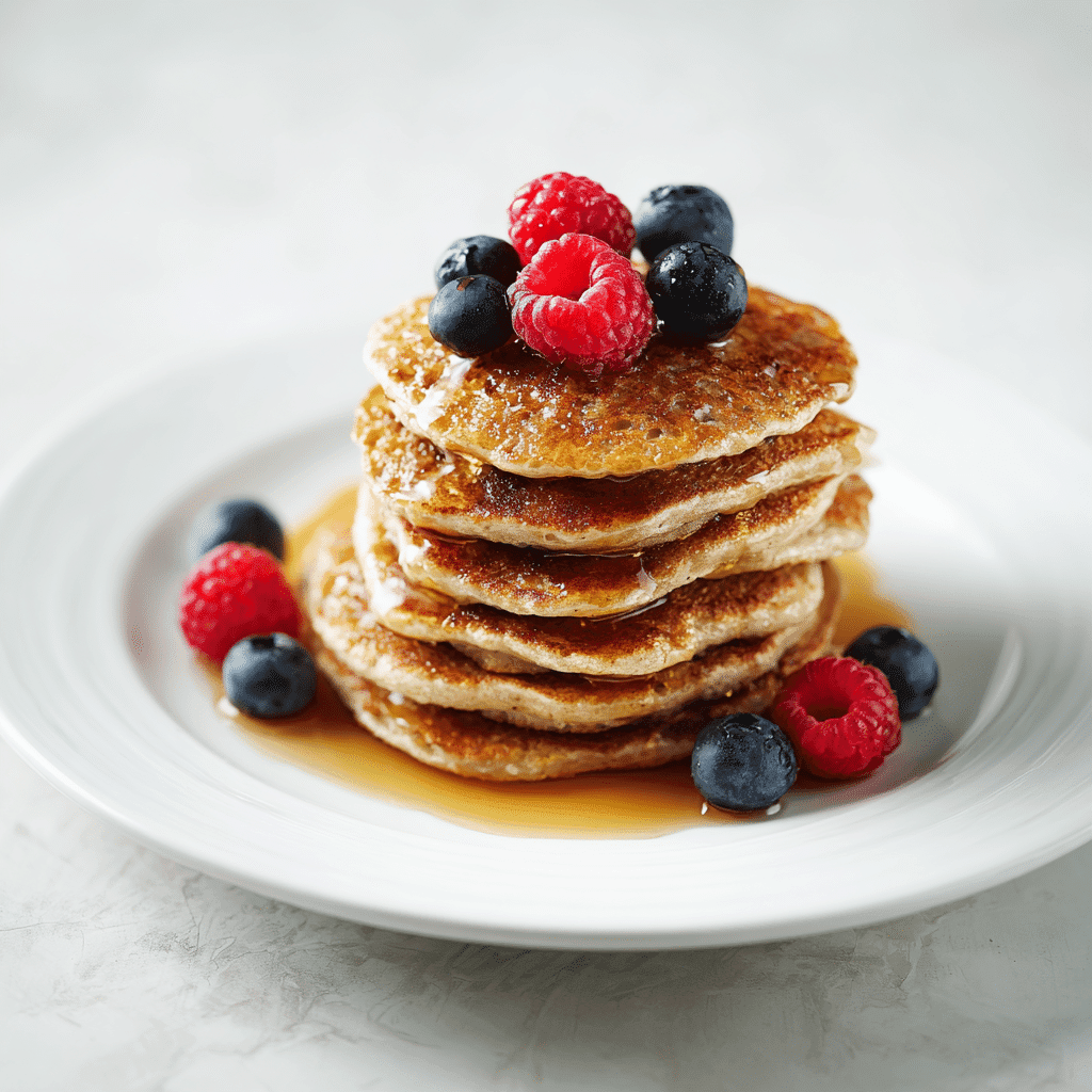 Protein Pancakes No Eggs: Easy, High-Protein, Egg-Free Stack Guide 7 Protein pancakes without eggs topped with syrup and fresh berries