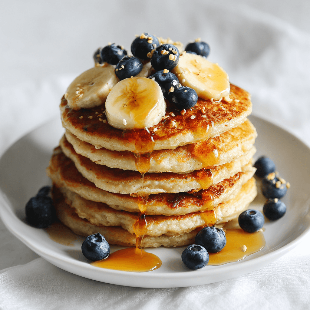Protein Powder Pancake Recipe for Fluffy, Healthy Mornings 1 Fluffy protein powder pancake recipe with bananas, blueberries, and honey