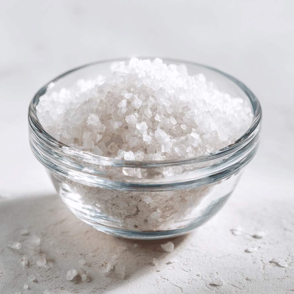 Salt Water Flush Recipe: Natural 2 Tbsp Detox You Can Make at Home 2 Sea salt in a glass bowl used in salt water flushes