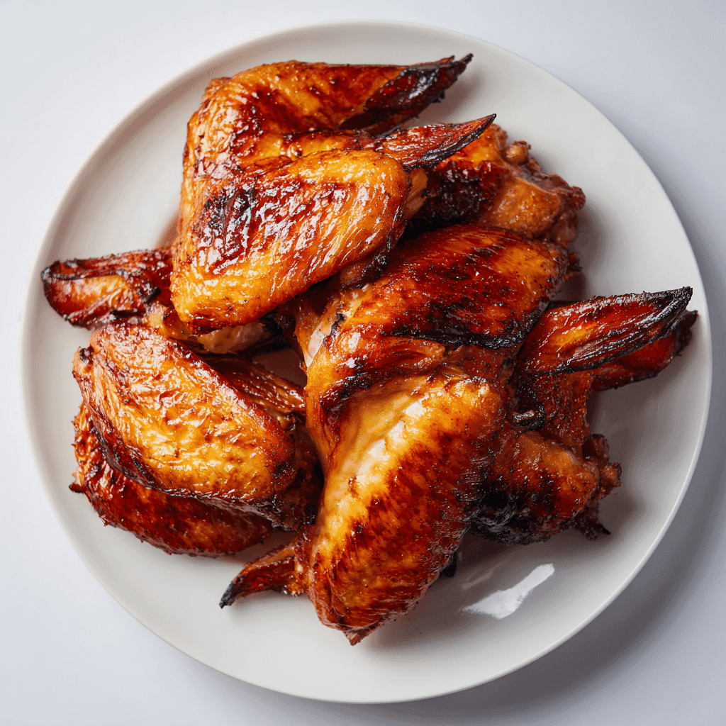 Smoked Chicken Wings – Crispy, Juicy, and Packed with Flavor 3 smoked chicken wings with golden crispy skin served on a white plate