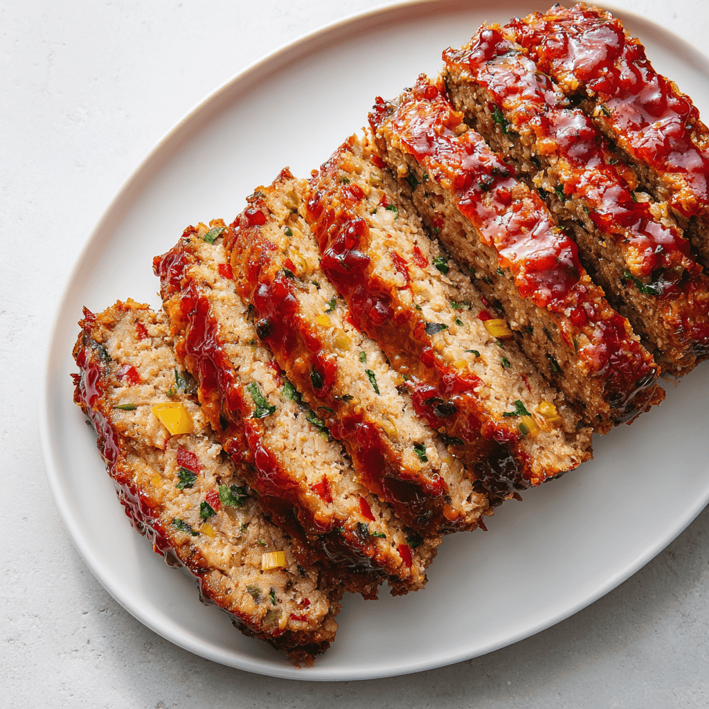 Cajun Meatloaf Recipe – Bold, Juicy, and Packed with Southern Flavor 5 Sliced Cajun meatloaf on white plate with spicy glaze and herbs