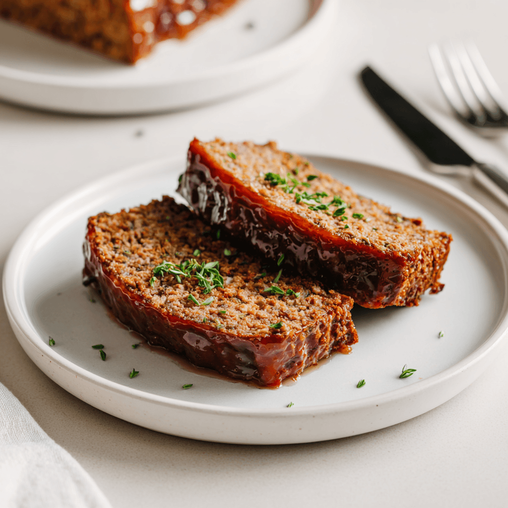 Vegan Meatloaf Impossible: Bold Flavor, No Beef Needed 6 Served plate of vegan meatloaf made with Impossible meat, freshly baked and sliced