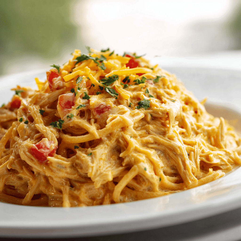 Chicken Spaghetti with Velveeta: The Creamy Classic You’ll Crave 4 Velveeta Chicken Spaghetti served on a white plate with creamy cheese sauce