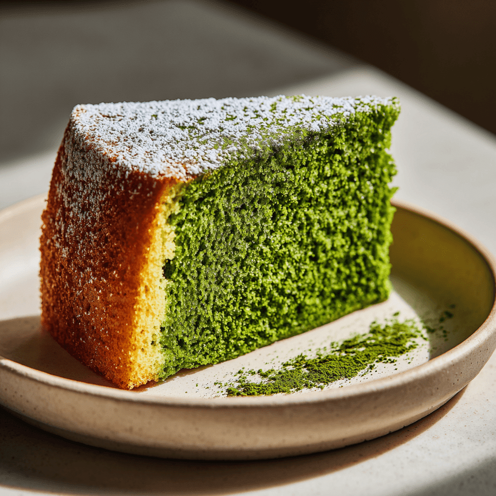 Matcha Sponge Cake Recipe – Light, Fluffy, and Full of Flavor 3 realistic slice of matcha sponge cake recipe with golden crust and green crumb