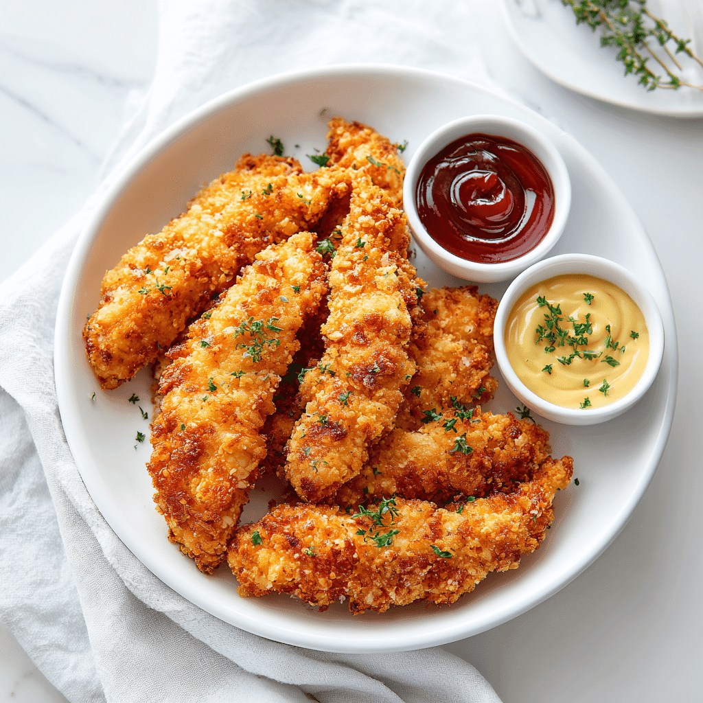 Chicken Tenders Air Fryer No Breading: Juicy & Healthy 6 Air fryer chicken tenders without breading served on a clean white plate with sauces