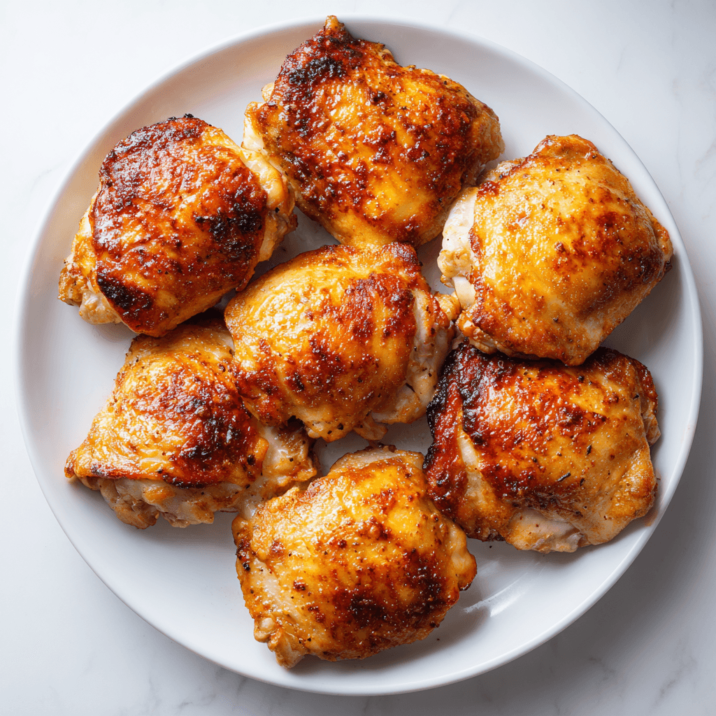 Air Fryer Boneless Chicken Thigh Recipe – Juicy, Fast & Crispy Every Time 2 Perfectly cooked air fryer boneless chicken thighs on a white plate