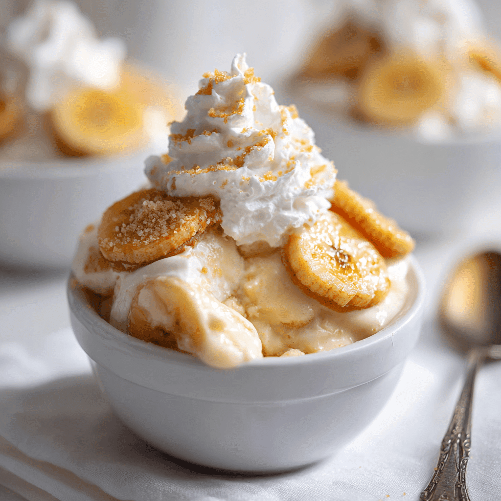 Banana Pudding Recipe: Creamy, Southern, and No-Bake Friendly 1 Homemade banana pudding in a white bowl with layers of banana, pudding, and wafers