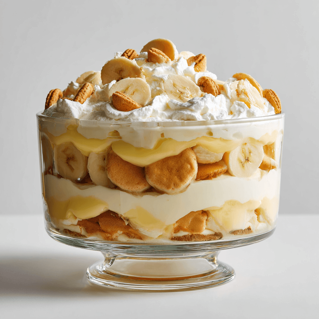 Southern banana pudding with creamy layers of pudding, bananas, and vanilla wafers