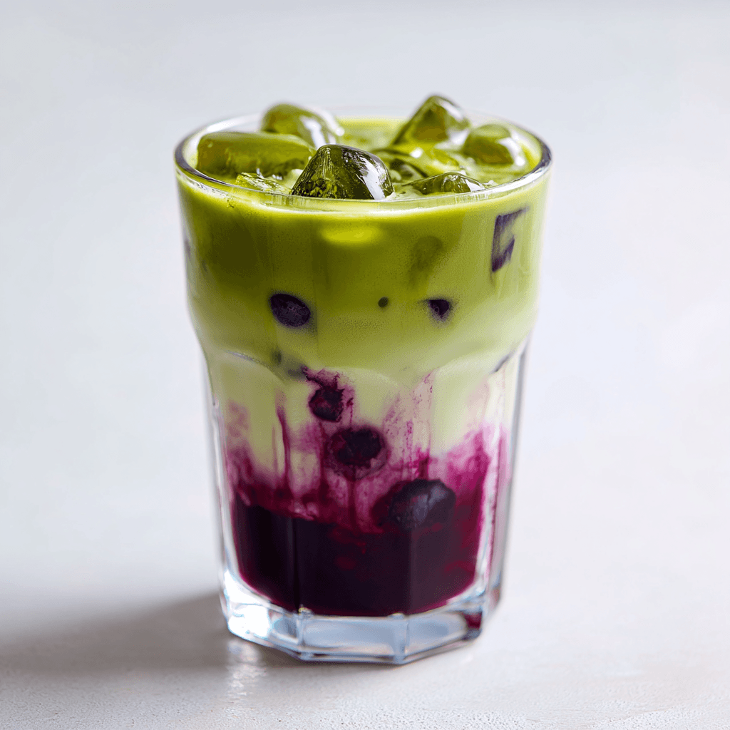 Blueberry Syrup for Matcha: A Flavorful Twist Worth Trying 1 Layered blueberry matcha latte showing vibrant green and purple color contrast