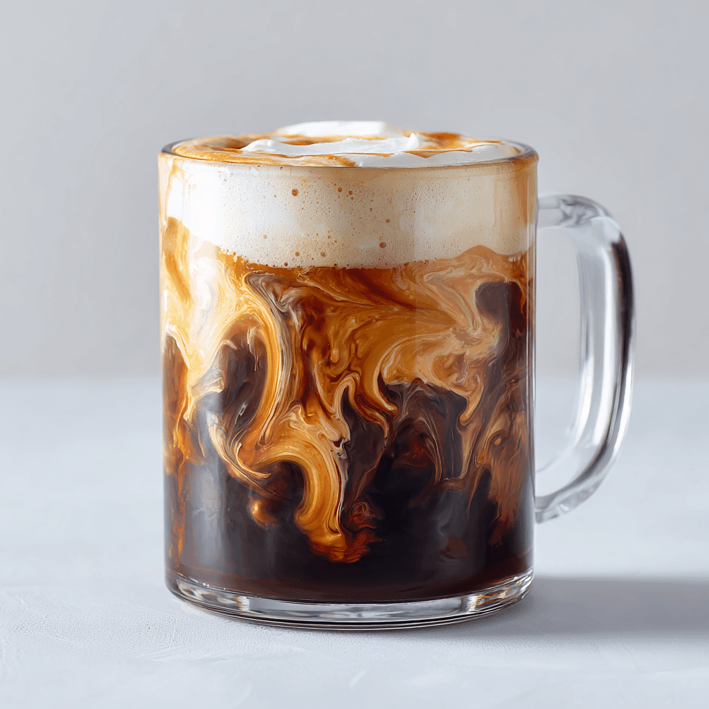 Caramel Sauce for Coffee: Best Brands, Tips & Easy Recipe 6 Caramel sauce swirled in a glass mug of coffee with foam