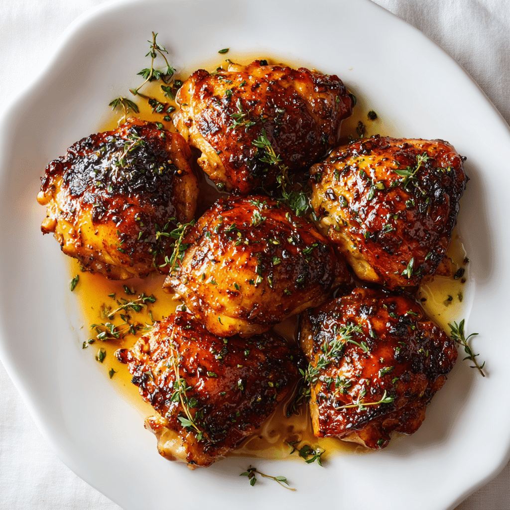 Chicken Thigh Marinade: Juicy and Easy Recipe for Flavorful Dinners 7 Family-style platter of marinated chicken thighs with caramelized glaze and herbs