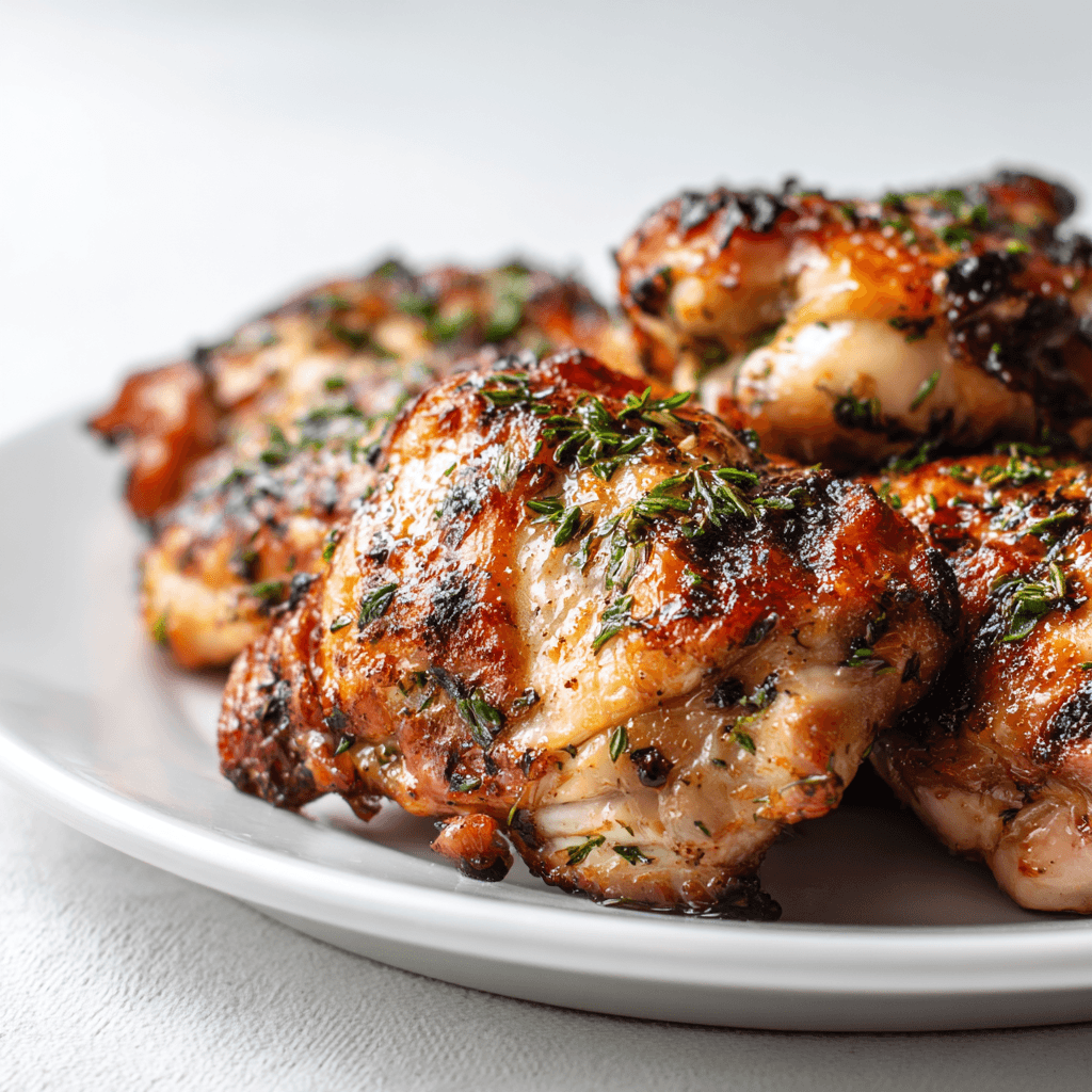 Chicken Thigh Marinade: Juicy and Easy Recipe for Flavorful Dinners 1 Home-style grilled marinated chicken thighs with herbs on a white plate