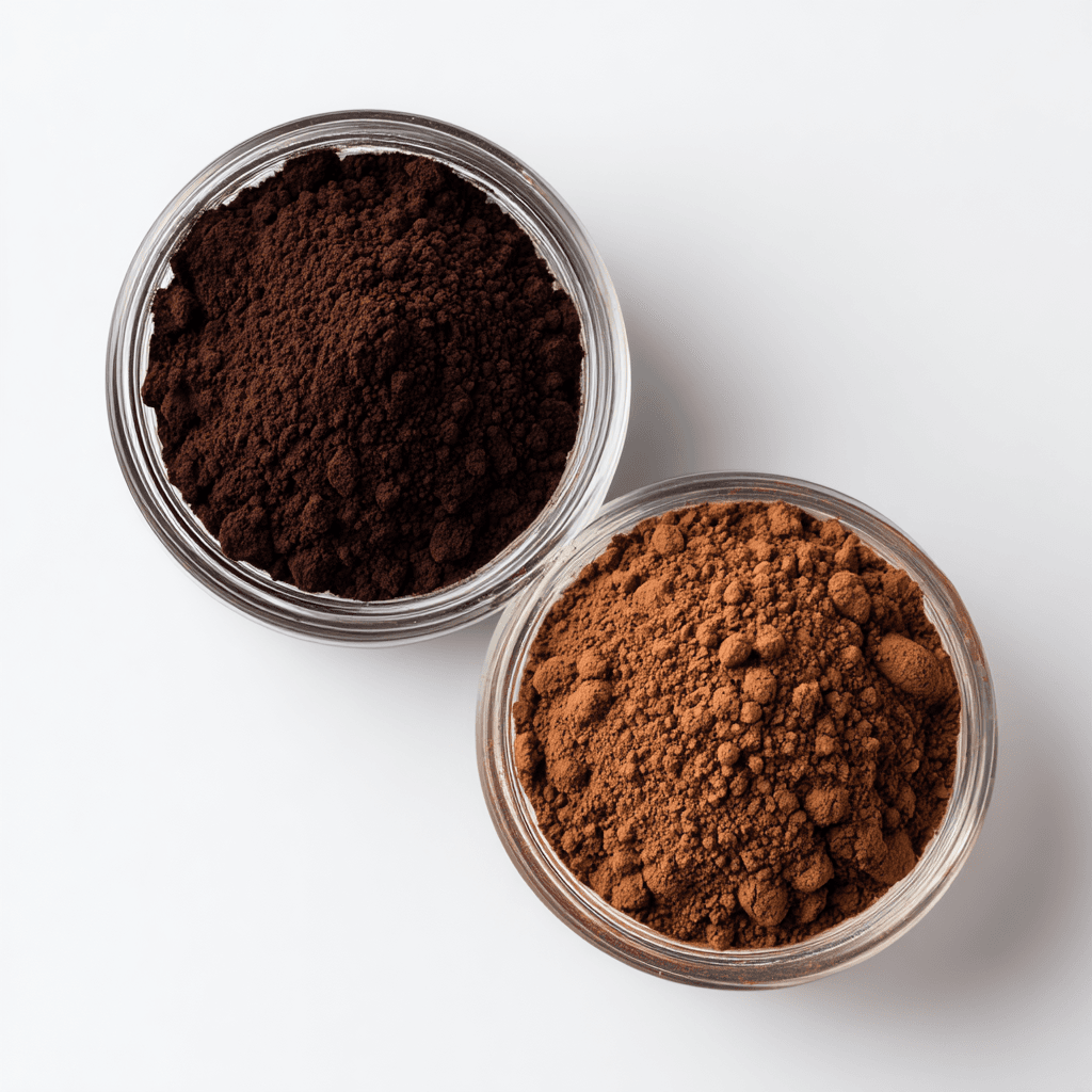 Chocolate Muffin Recipe That’s Moist, Rich, and Irresistible 3 Dutch-process vs. natural cocoa powder in glass bowls on white background