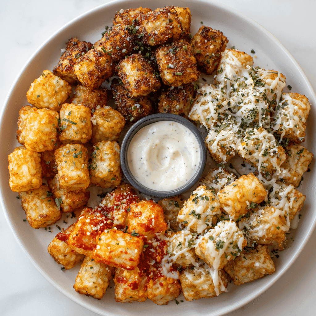 Air Fryer Tater Tots: Crispy, Quick, and Foolproof Every Time 5 Seasoned air fryer tater tots in four flavorful variations