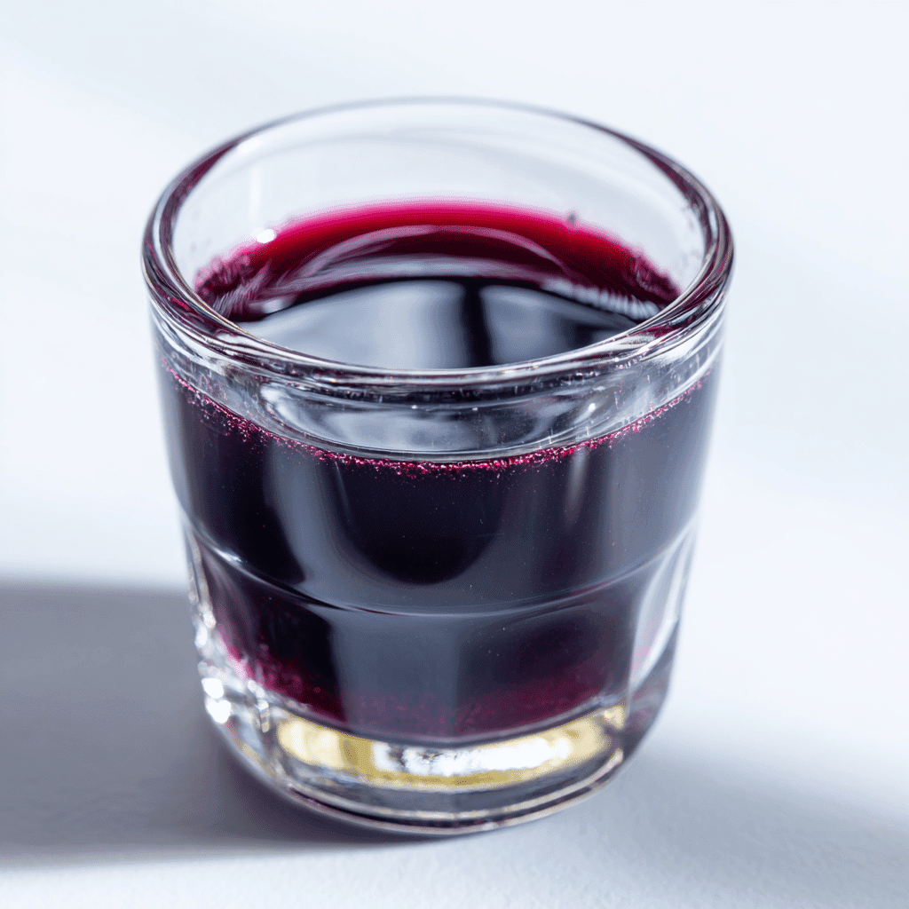 Blueberry Syrup for Matcha: A Flavorful Twist Worth Trying 2 Homemade blueberry syrup for matcha in a small clear glass cup on a white background