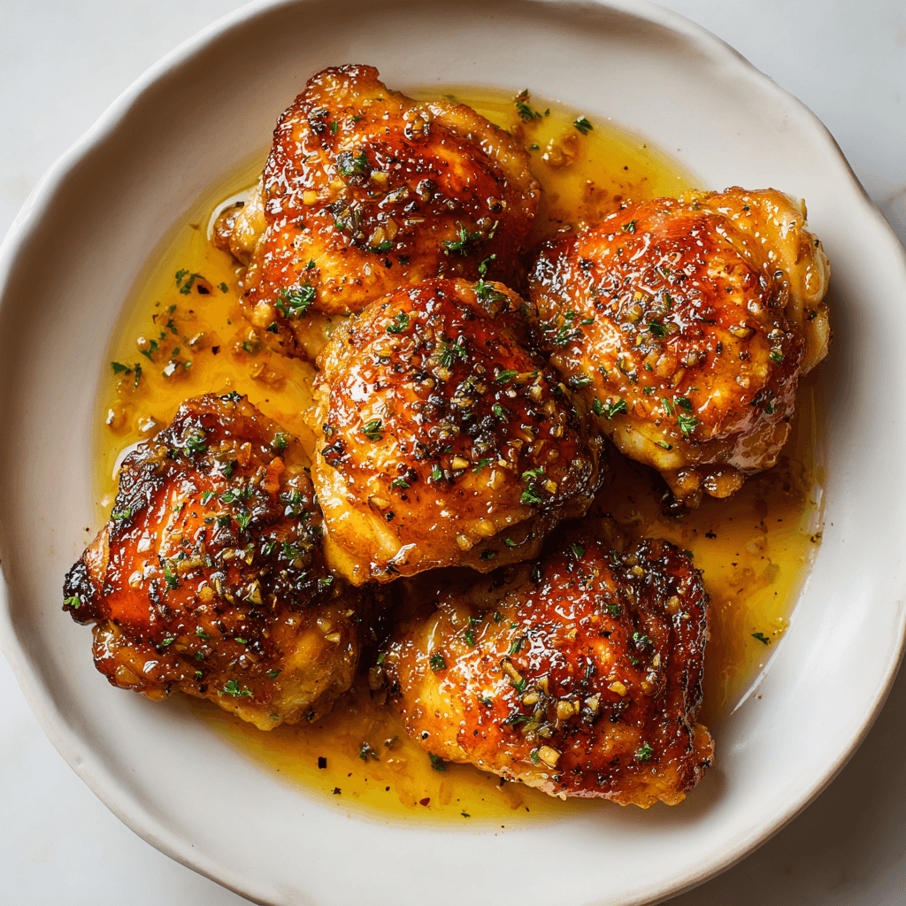 Honey Garlic Chicken Thighs Recipe | Juicy, Sticky, Flavorful 1 Homemade honey garlic chicken thighs with steam and golden glaze