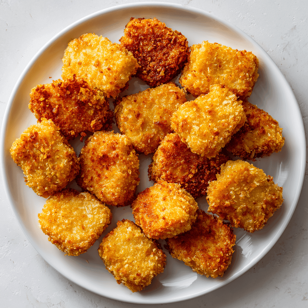 Air Fryer Frozen Chicken Nuggets: Crispy & Ready in 10 Minutes 2 Perfectly cooked air fryer frozen chicken nuggets on white plate