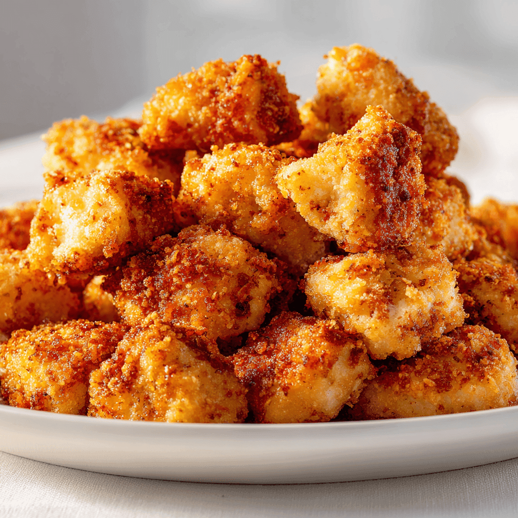 Air Fryer Popcorn Chicken (Crispy, Juicy & Easy Recipe) 2 Perfectly cooked crispy air fryer popcorn chicken on white plate
