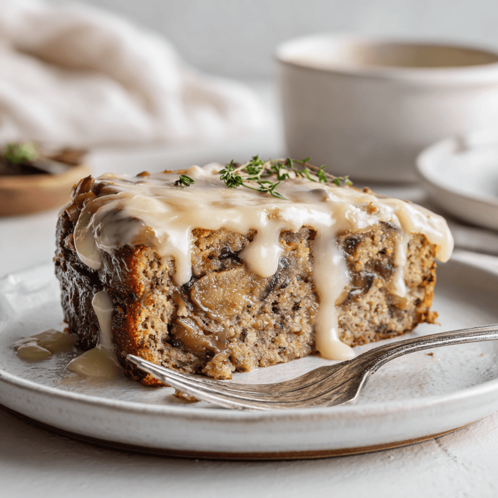 Lipton Onion Mushroom Soup Meatloaf Recipe (Savory & Moist) 5 Classic Lipton onion mushroom soup meatloaf slice with creamy glaze