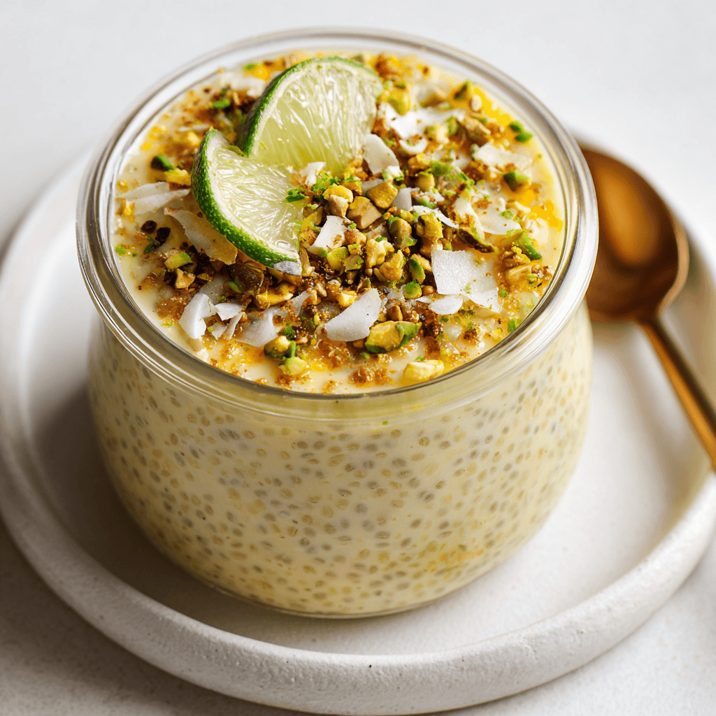 Mango Chia Pudding – Creamy, Healthy, and Easy to Make 3 Mango chia pudding topped with pistachios, coconut flakes, cardamom, and lime zest