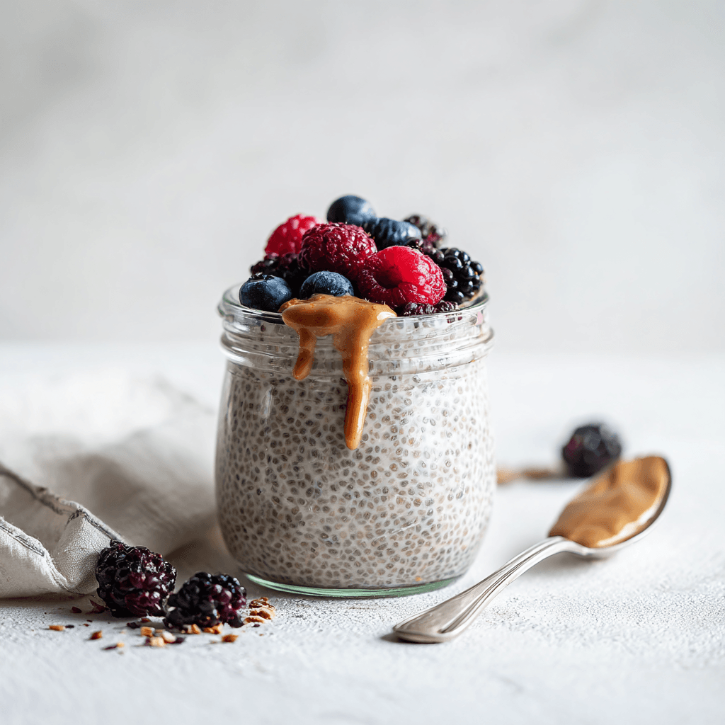 Protein Chia Seed Pudding – Easy, Creamy & Packed with Power 6 Protein chia seed pudding with toppings and spoon on clean white background