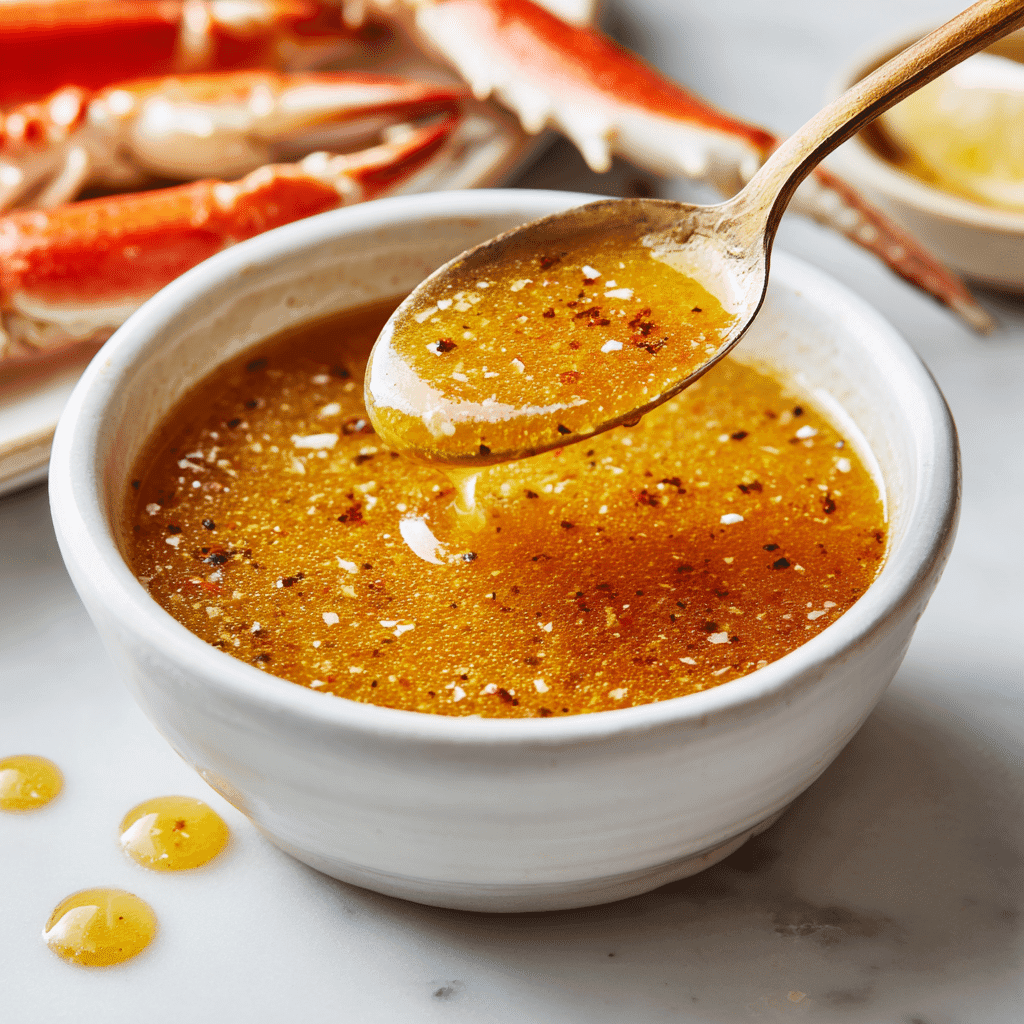 Seafood Boil Sauce Recipe That Packs Bold Flavor 9 Seafood boil sauce with spoon and seafood in the background