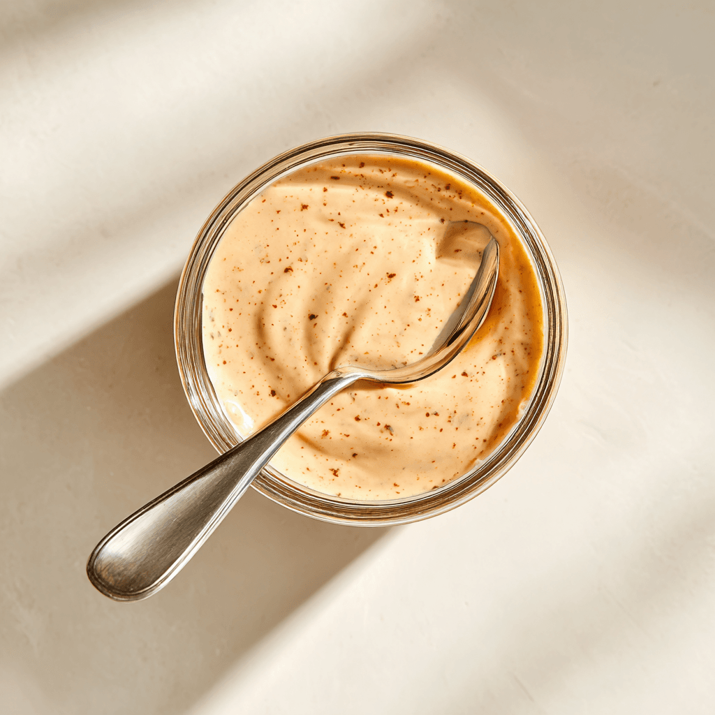Taco Bell Quesadilla Sauce: Easy Homemade Copycat Recipe 1 Taco Bell quesadilla sauce in a clear bowl showing creamy texture and chipotle specks