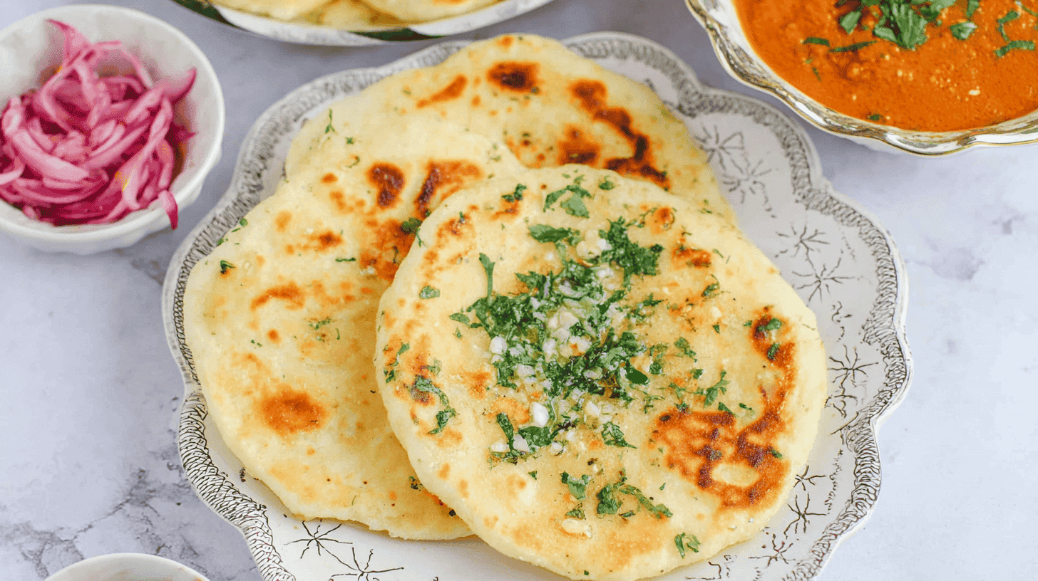 Air Fryer Garlic Flatbread served in a white plate beside toppings