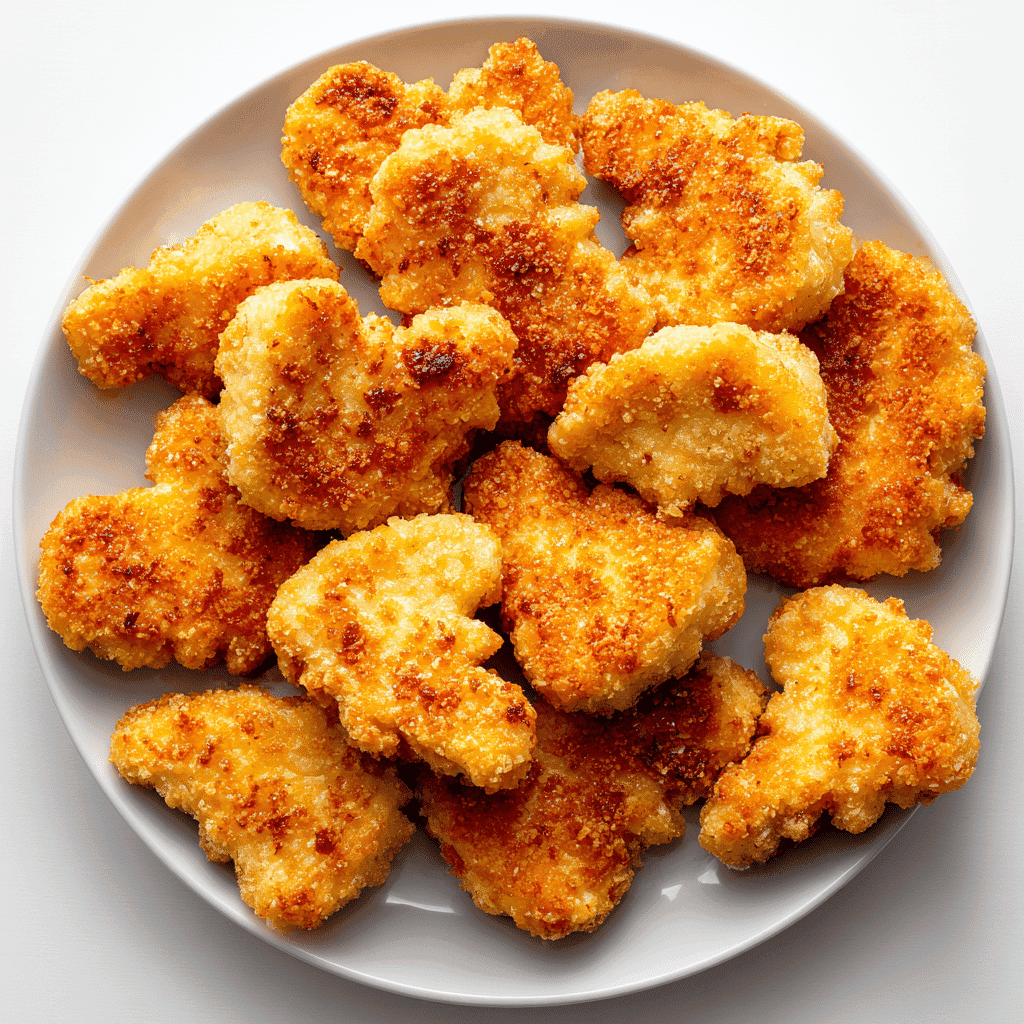 Dino Nuggets Air Fryer – Crispy & Easy Snack in 8 Minutes 5 Crispy golden air fryer dino nuggets on a white plate