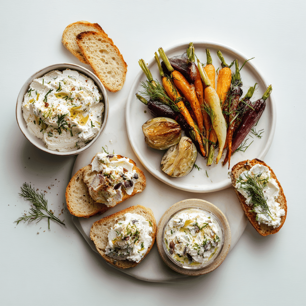 Creative ways to use homemade Boursin Cheese including pasta, crostini, and veggies