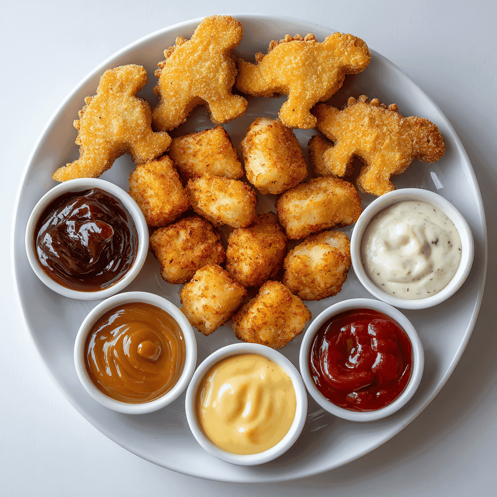 Dino Nuggets Air Fryer – Crispy & Easy Snack in 8 Minutes 3 Air fryer dino nuggets with dipping sauces and crispy side dishes