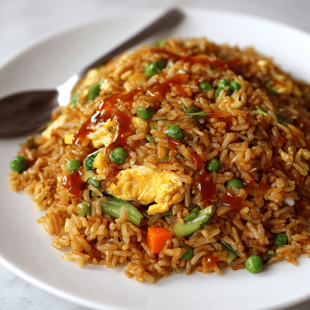 Fried Rice Sauce Recipe That Beats Takeout Every Time 4 Fried rice coated in sauce served on a white plate