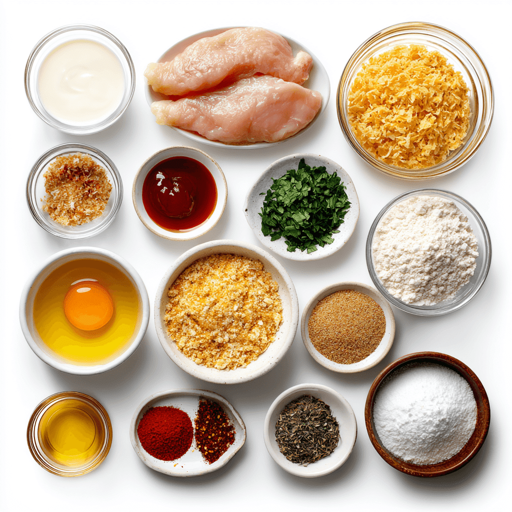 Ingredients for hot honey chicken tenders laid out